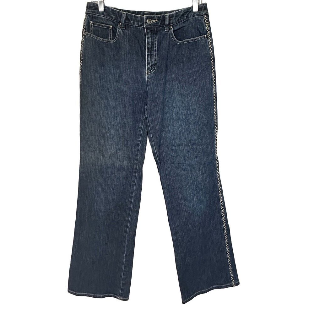 Talbots Wide Leg Straight Jeans Womens 6 Stitching Stretch Comfort Mid Rise